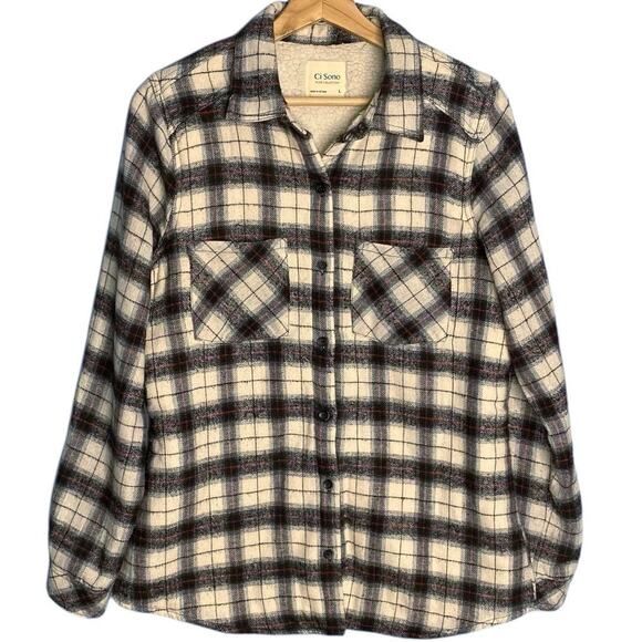 Ci Cono Plaid Flannel Sherpa Shacket Jacket Womens L Gorpcore Cabincore Cozycore - Picture 11 of 11
